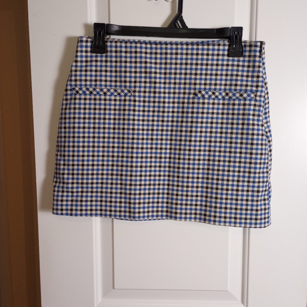 Zara Blue and White Plaid Skirt